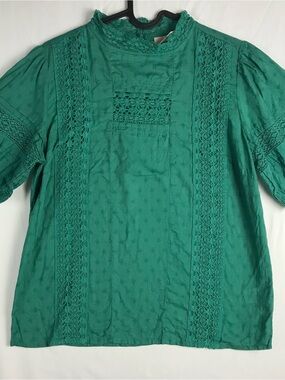 Universal Thread Green Lace Peasant Blouse Puff Sleeve Mock Neck